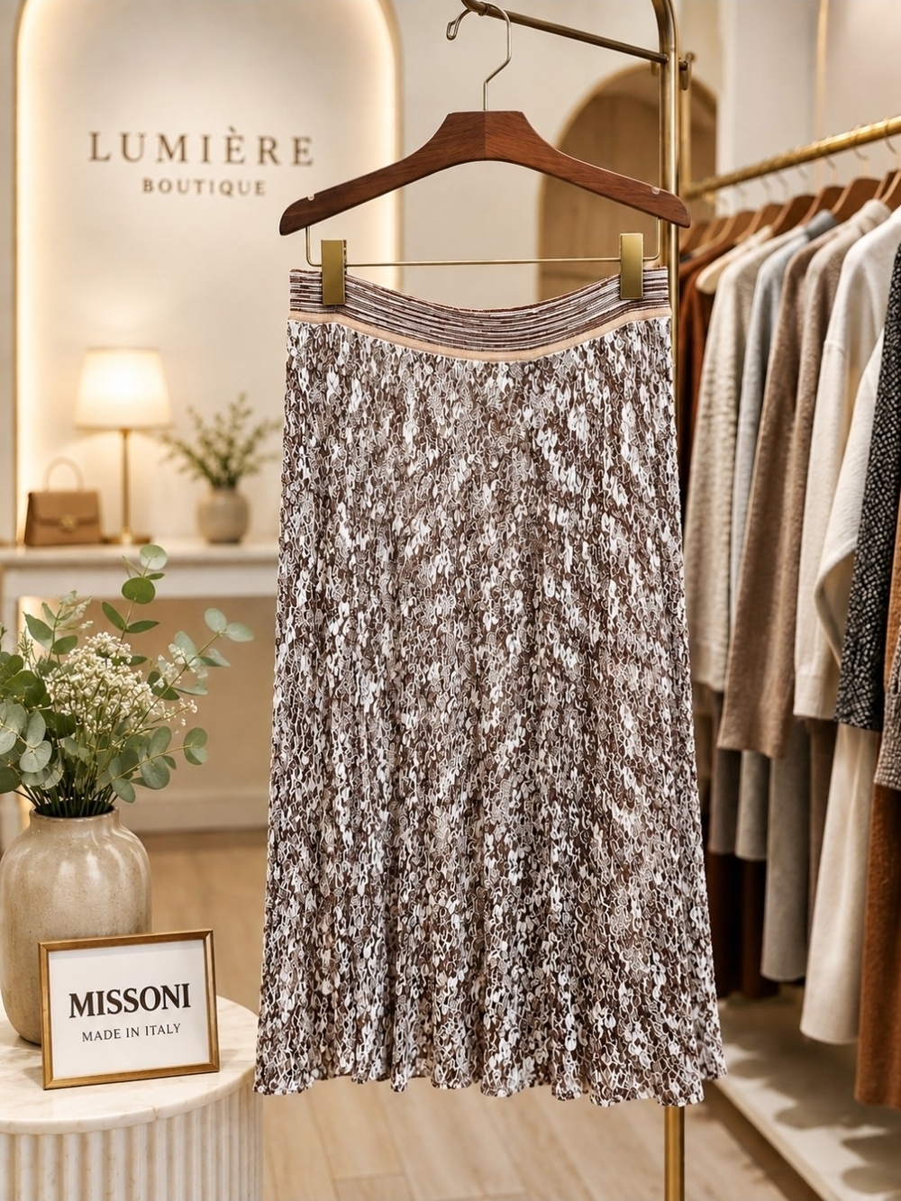 Missoni Italy Knit Midi Skirt Silk Lined IT 48 NWT Quiet Luxury Beige $1690 MSRP